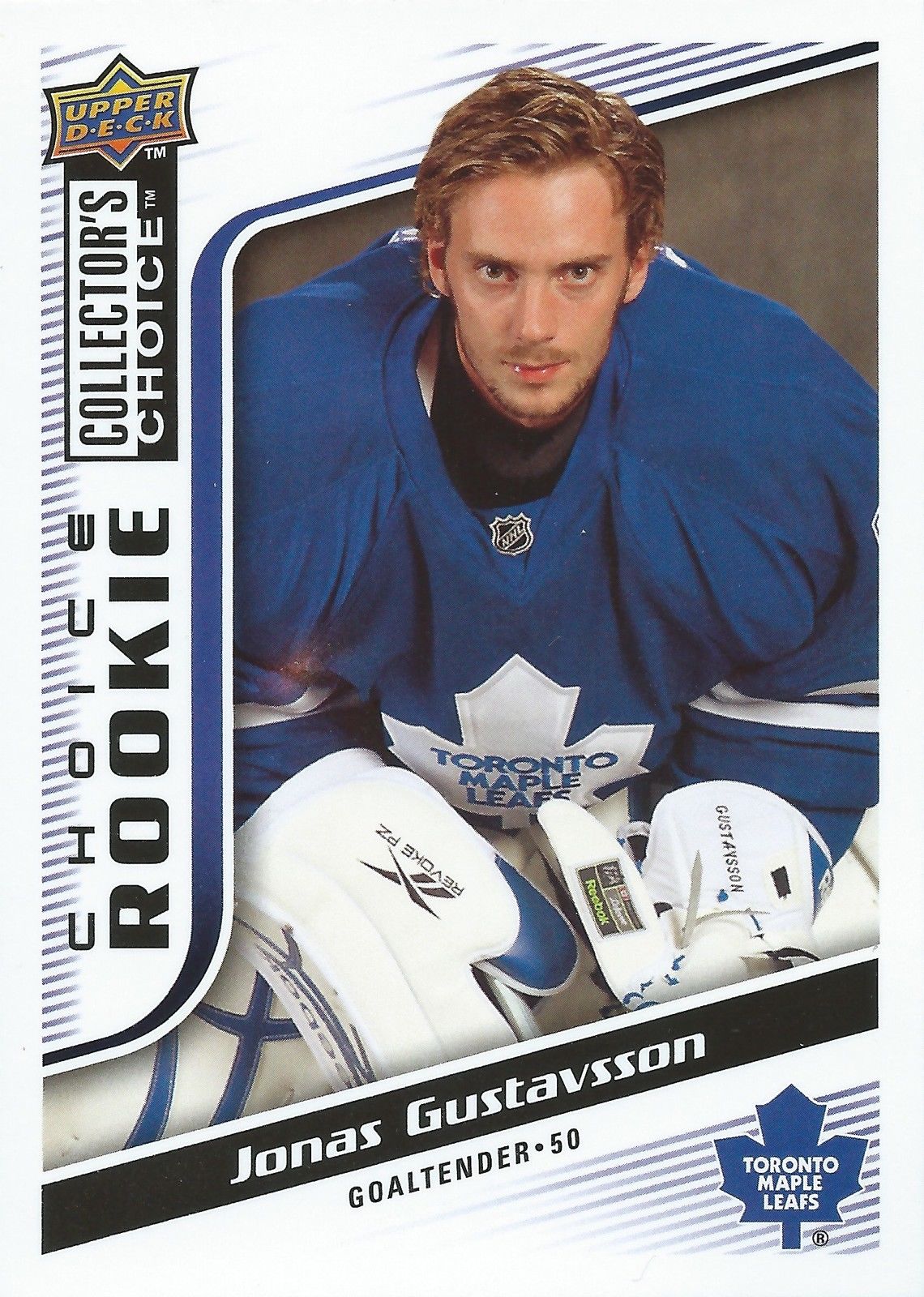  2009-10 Collector's Choice JONAS GUSTAVSSON Rookie RC Maple leafs 01386 Image 1
