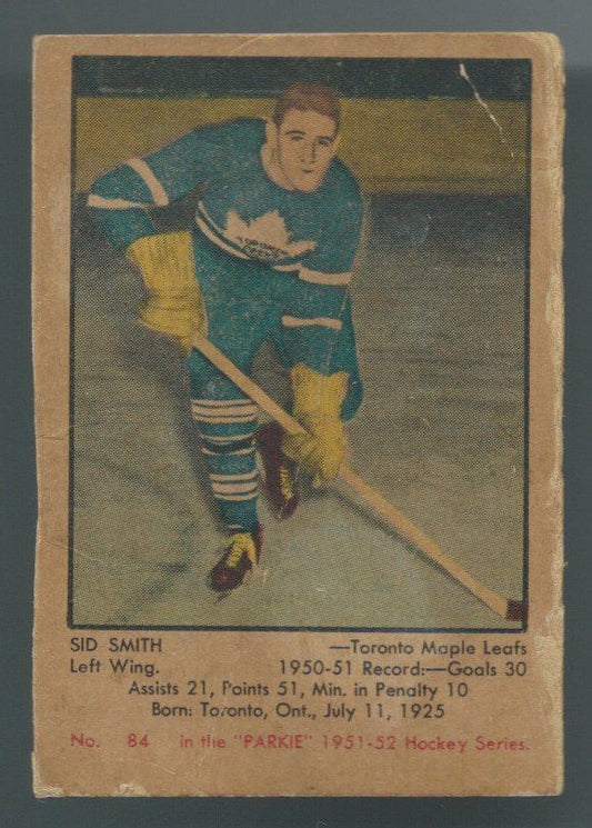 1951-52 Pankhurst #84 SID SMITH Rookie RC - Vintage Hockey NHL 01788