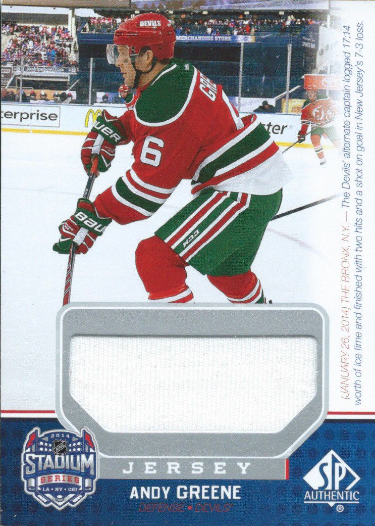  2014-15 Upper Deck SP Game Used Stadium ANDY GREENE Jersey NHL 026232 Image 1