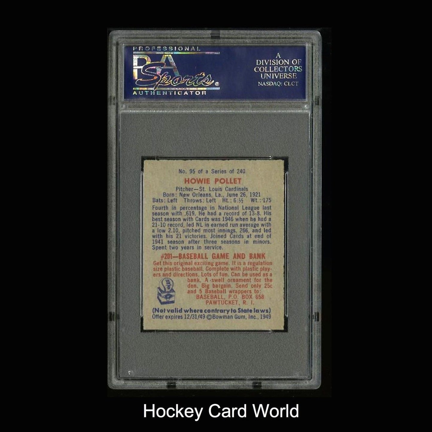 1949 Bowman #95 HOWIE POLLET PSA 6 Rookie Baseball Card MLB