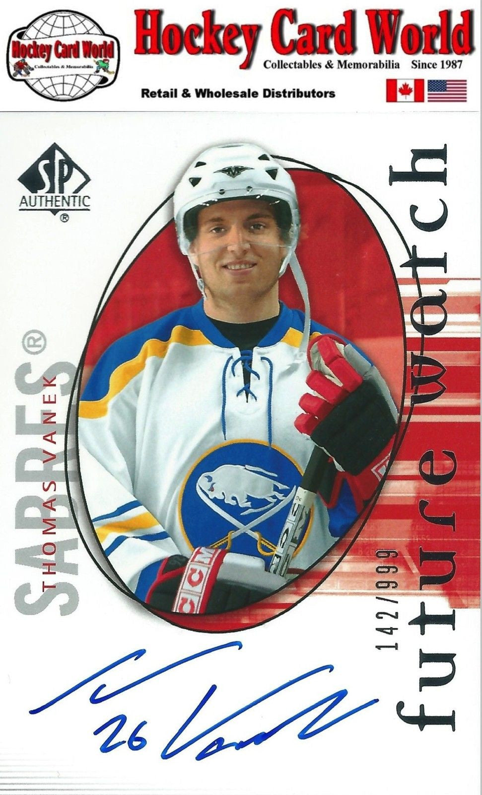 2005-06 SP Authentic THOMAS VANEK Auto/RC 142/999 Rookie Future Watch