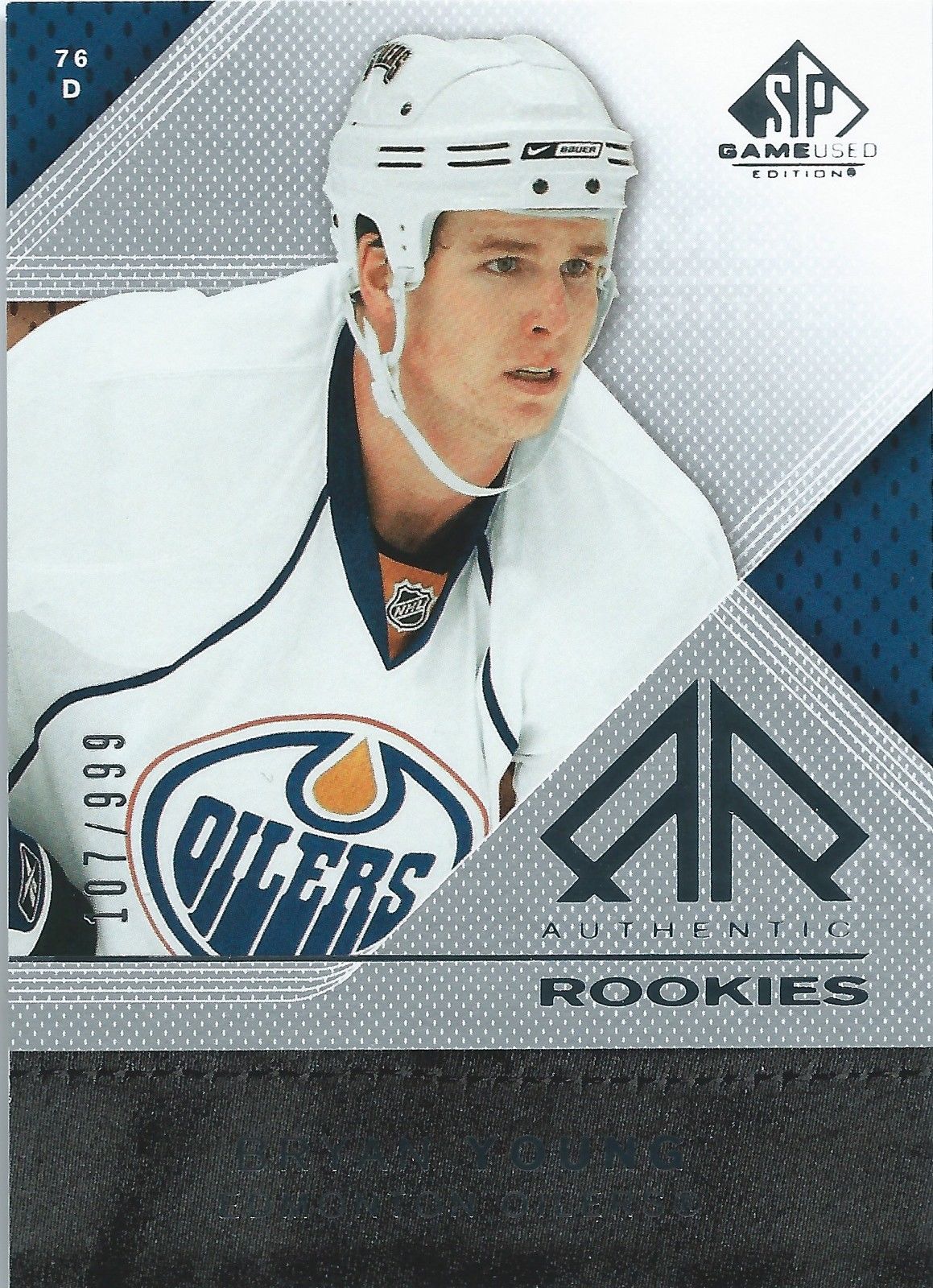  2007-08 SP Game Used BRYAN YOUNG Rookie /999 Upper Deck RC NHL 01564 Image 1