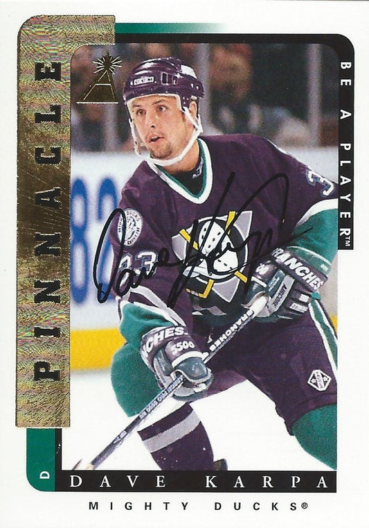 1996-97 Be A Player DAVE KARPA Auto Autographs Pinnacle Mighty Ducks 00372