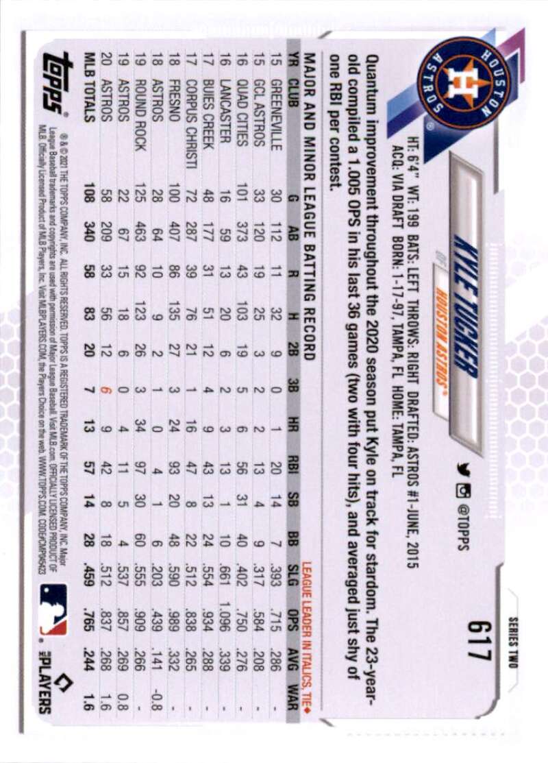 2021 Topps Baseball  #617 Kyle Tucker  Houston Astros  Image 2