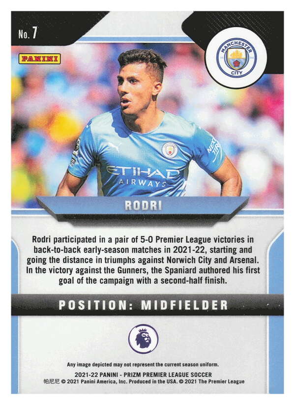 2021-22 Panini Prizm Premier League Soccer #7 Rodri  Manchester   V97417 Image 2