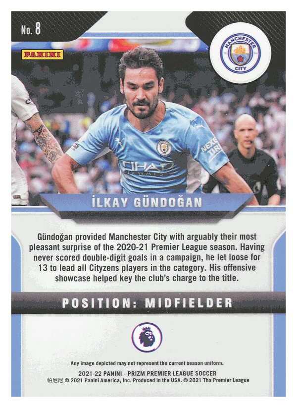 2021-22 Panini Prizm Premier League Soccer #8 Ilkay Gundogan  Manchester   V97418 Image 2