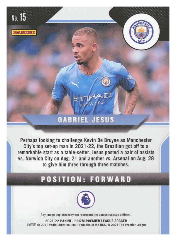 2021-22 Panini Prizm Premier League Soccer #15 Gabriel Jesus  Manchester   V97420 Image 2