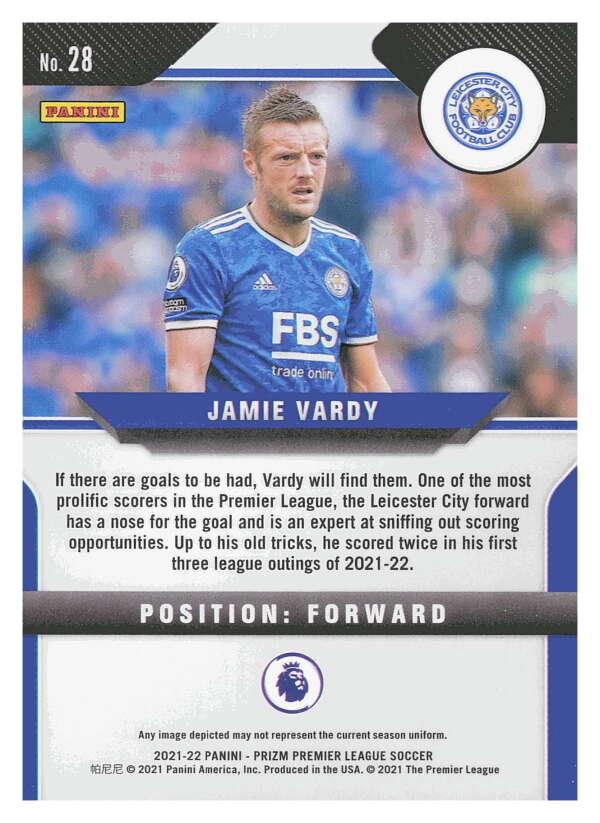 2021-22 Panini Prizm Premier League Soccer #28 Jamie Vardy  Leicester   V97424 Image 2