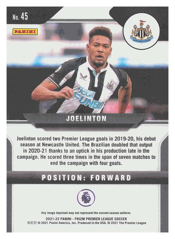 2021-22 Panini Prizm Premier League Soccer #45 Joelinton  Newcastle   V97426 Image 2