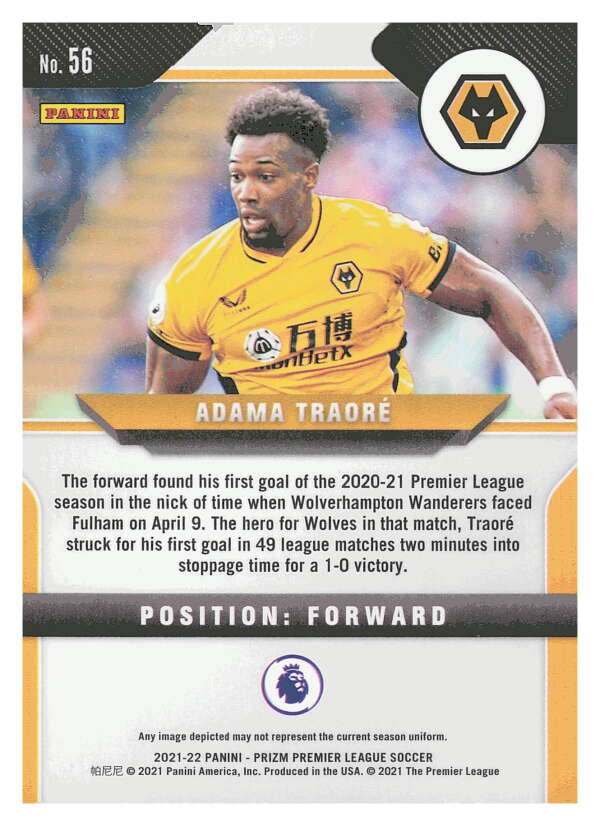 2021-22 Panini Prizm Premier League Soccer #56 Adama Traore  V97428 Image 2