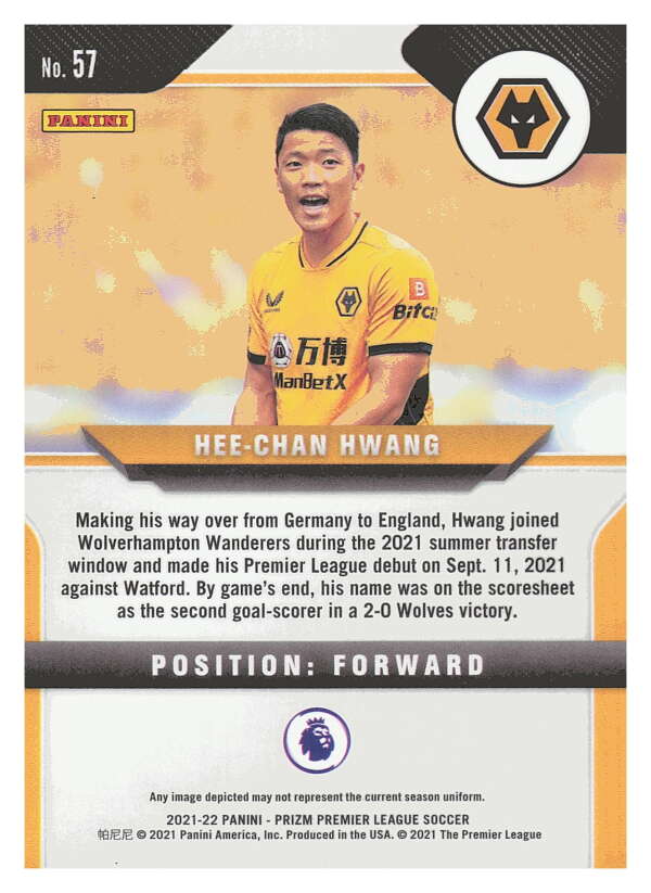 2021-22 Panini Prizm Premier League Soccer #57 Hee-chan Hwang   V97429 Image 2