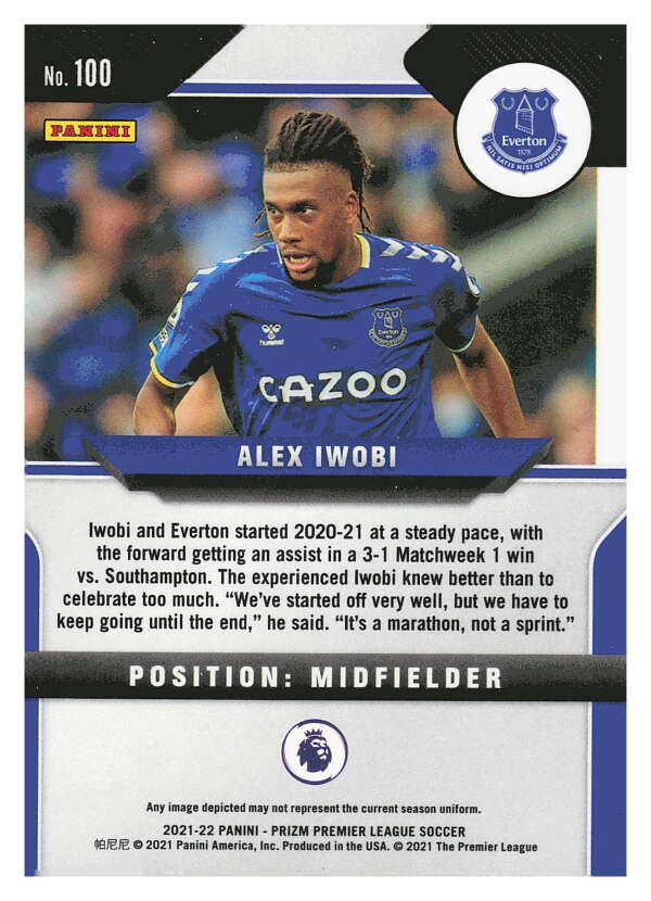 2021-22 Panini Prizm Premier League Soccer #100 Alex Iwobi  Everton  V97437 Image 2