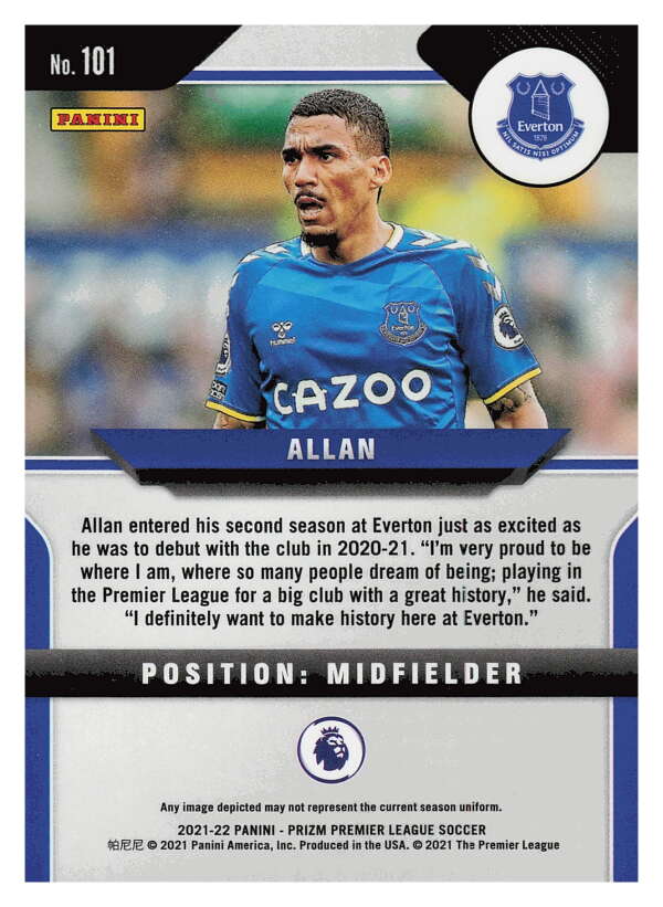 2021-22 Panini Prizm Premier League Soccer #101 Allan  Everton  V97438 Image 2