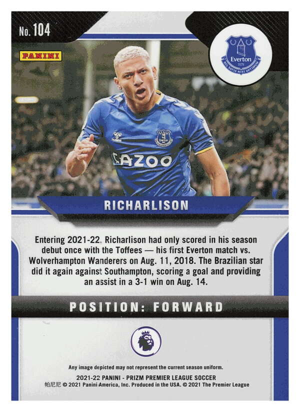 2021-22 Panini Prizm Premier League Soccer #104 Richarlison  Everton  V97439 Image 2
