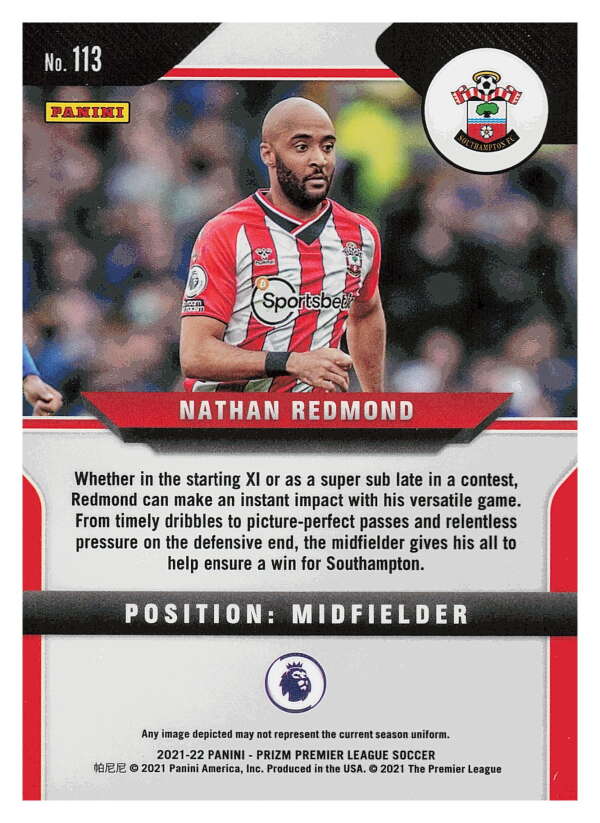 2021-22 Panini Prizm Premier League Soccer #113 Nathan Redmond   V97440 Image 2