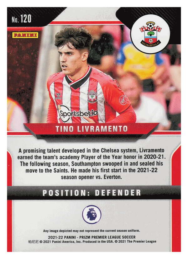 2021-22 Panini Prizm Premier League Soccer #120 Tino Livramento    V97443 Image 2