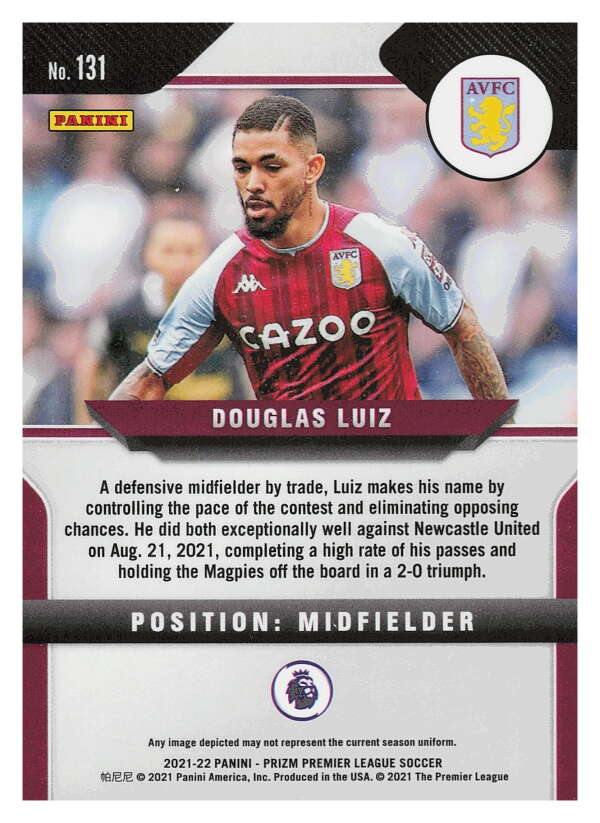 2021-22 Panini Prizm Premier League Soccer #131 Douglas Luiz  Aston   V97445 Image 2