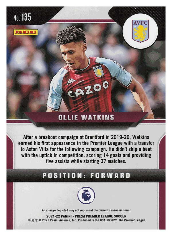 2021-22 Panini Prizm Premier League Soccer #135 Ollie Watkins  Aston   V97446 Image 2