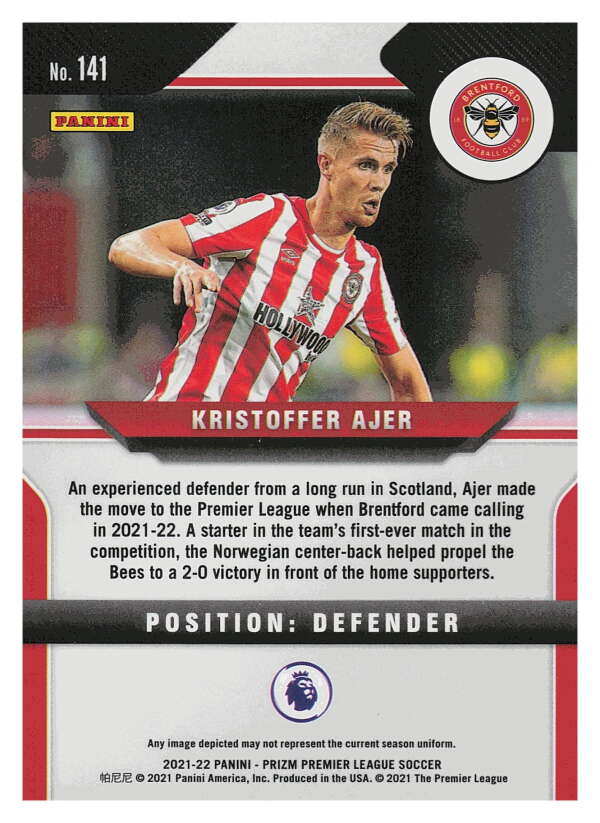 2021-22 Panini Prizm Premier League Soccer #141 Kristoffer Ajer    V97447 Image 2