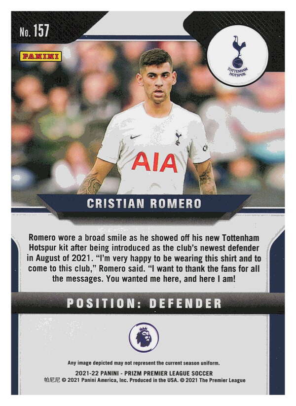 2021-22 Panini Prizm Premier League Soccer #157 Cristian Romero    V97450 Image 2