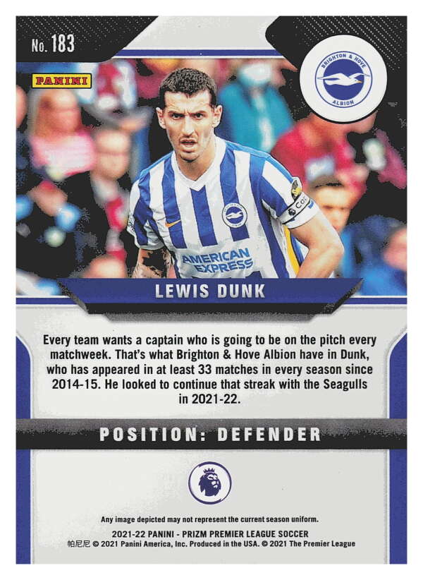 2021-22 Panini Prizm Premier League Soccer #183 Lewis Dunk  Brighton  V97455 Image 2