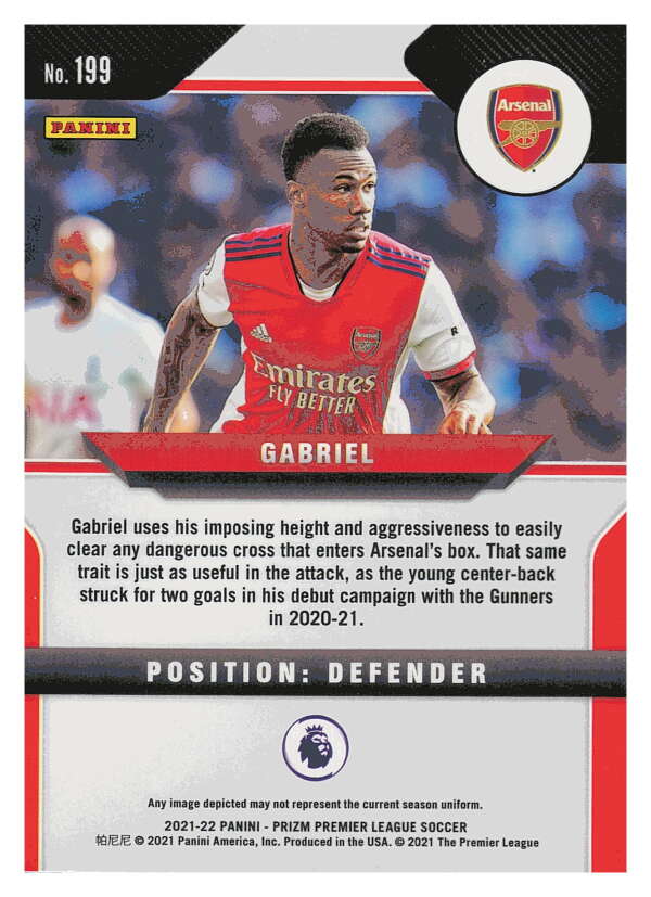2021-22 Panini Prizm Premier League Soccer #199 Gabriel  Arsenal  V97460 Image 2