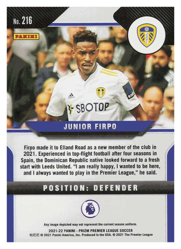 2021-22 Panini Prizm Premier League Soccer #216 Junior Firpo  Leeds   V97463 Image 2