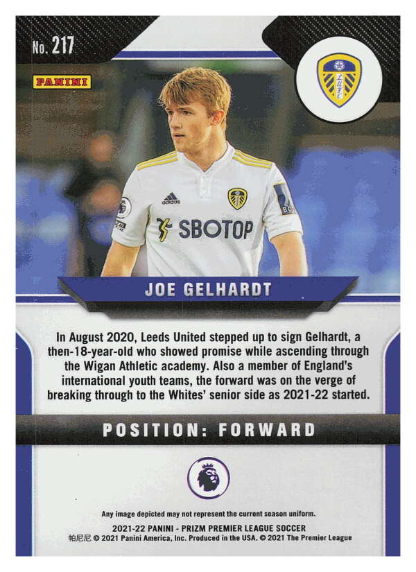 2021-22 Panini Prizm Premier League Soccer #217 Joe Gelhardt  Leeds   V97464 Image 2