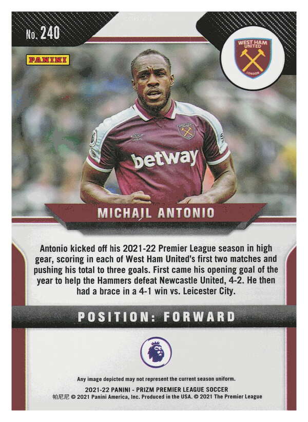 2021-22 Panini Prizm Premier League Soccer #240 Michail Antonio  West    V97469 Image 2
