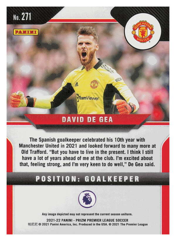 2021-22 Panini Prizm Premier League Soccer #271 David de Gea  Manchester   V97473 Image 2