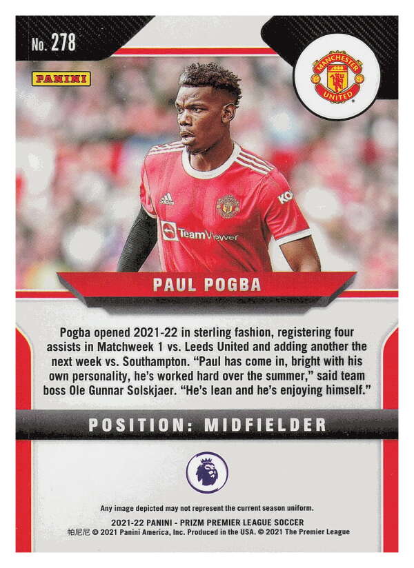 2021-22 Panini Prizm Premier League Soccer #278 Paul Pogba  Manchester   V97477 Image 2
