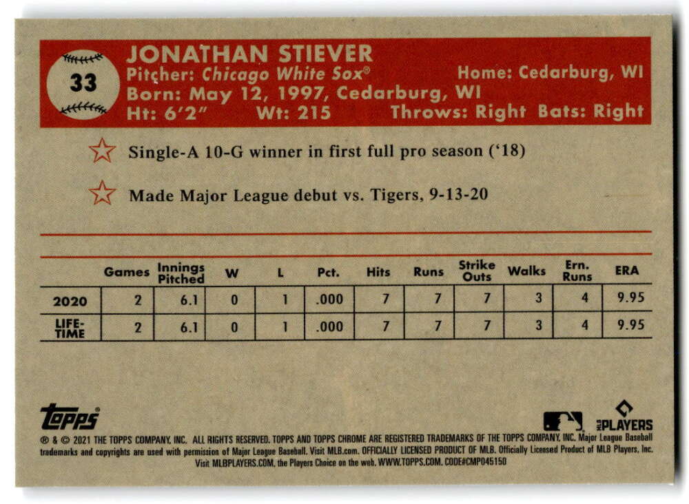 2021 Topps Chrome Platinum Anniversary #33 Jonathan Stiever  RC Rookie  V97186 Image 2