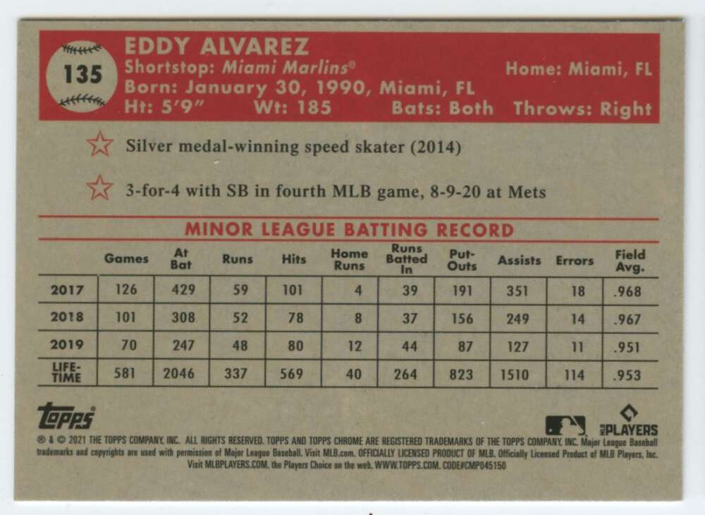 2021 Topps Chrome Platinum Anniversary #135 Eddy Alvarez  RC Rookie  V97194 Image 2