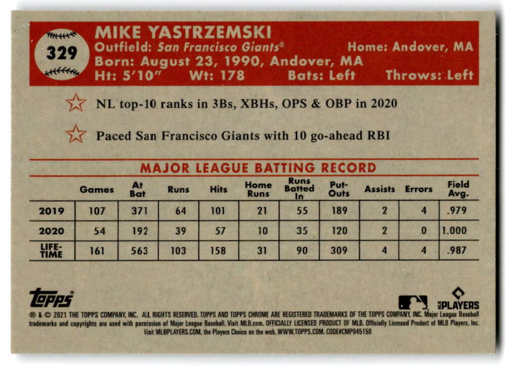 2021 Topps Chrome Platinum Anniversary #329 Mike Yastrzemski   V97220 Image 2
