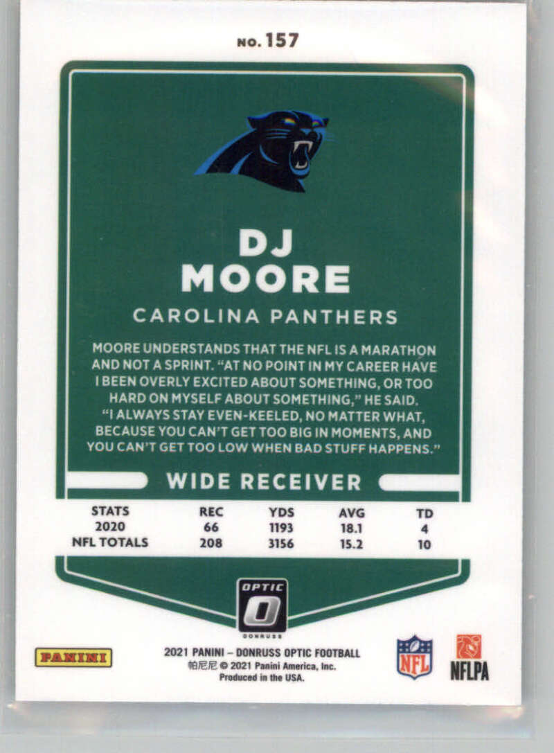 2021 Donruss Optic #157 DJ Moore  Carolina Panthers  V88716 Image 2