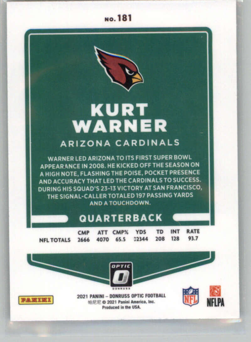 2021 Donruss Optic #181 Kurt Warner  Arizona Cardinals  V88734 Image 2