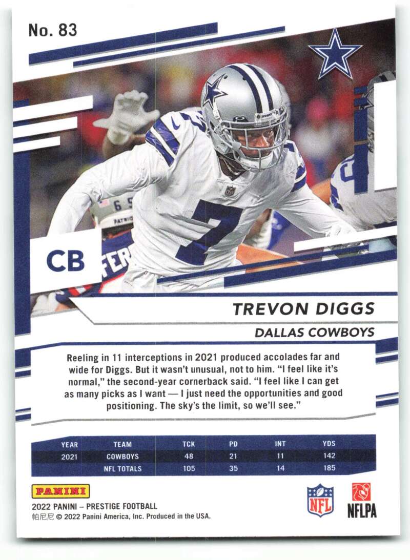 2022 Panini Prestige #83 Trevon Diggs  Dallas Cowboys  V89040 Image 2