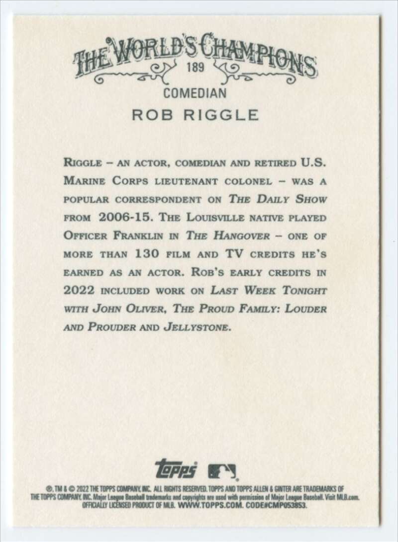 2022 Topps Allen and Ginter Baseaball #189 Rob Riggle   V97148 Image 2