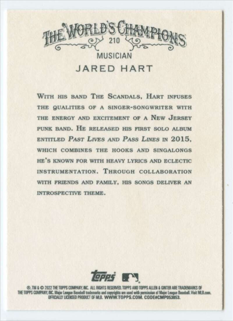 2022 Topps Allen and Ginter Baseaball #210 Jared Hart   V97150 Image 2