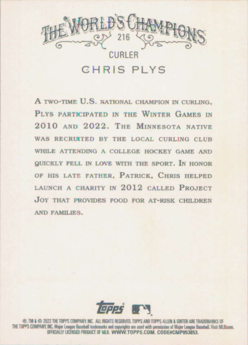 2022 Topps Allen and Ginter Baseaball #216 Chris Plys   V97151 Image 2