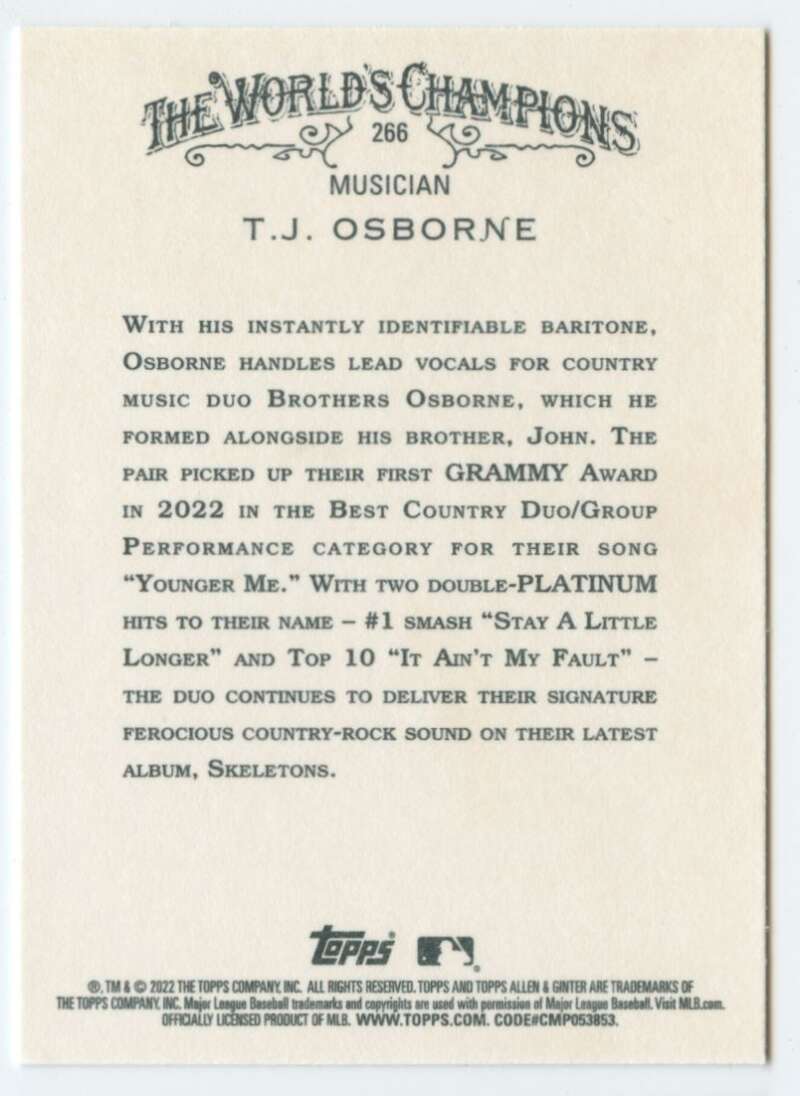 2022 Topps Allen and Ginter Baseaball #266 T.J. Osborne   V97157 Image 2