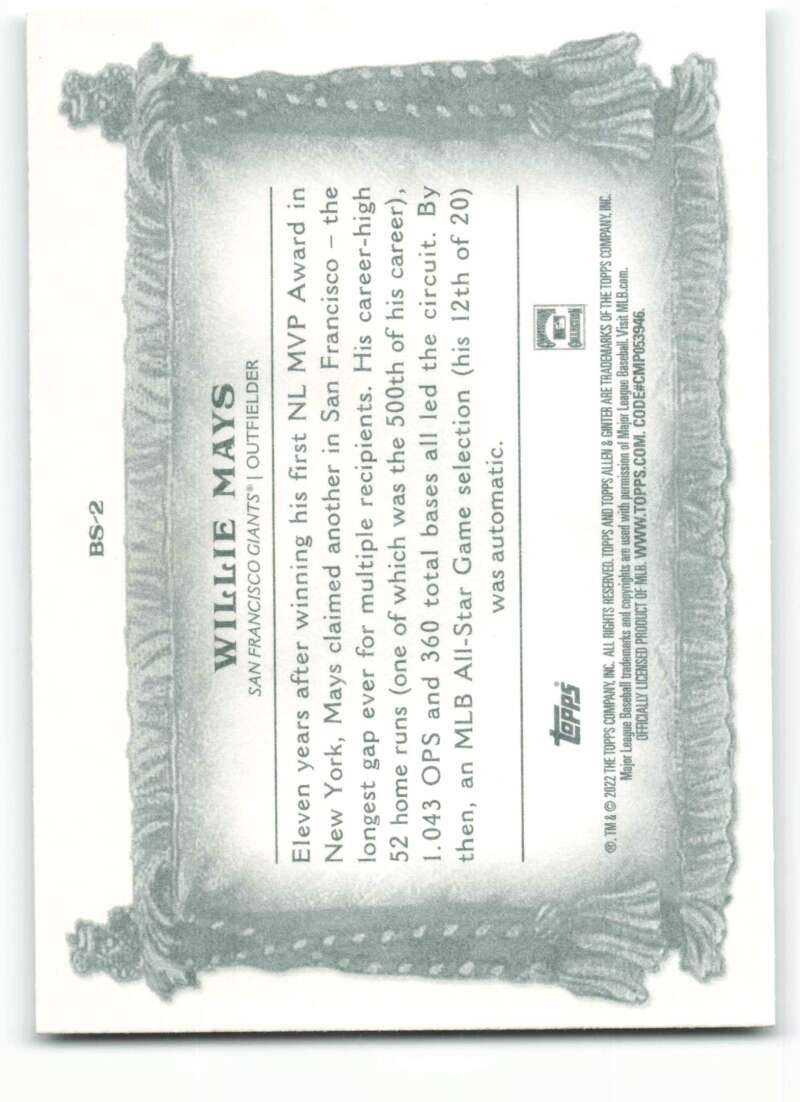 2022 Topps Allen and Ginter Baseaball Banner Seasons #BS-2 Willie Mays  V97175 Image 2