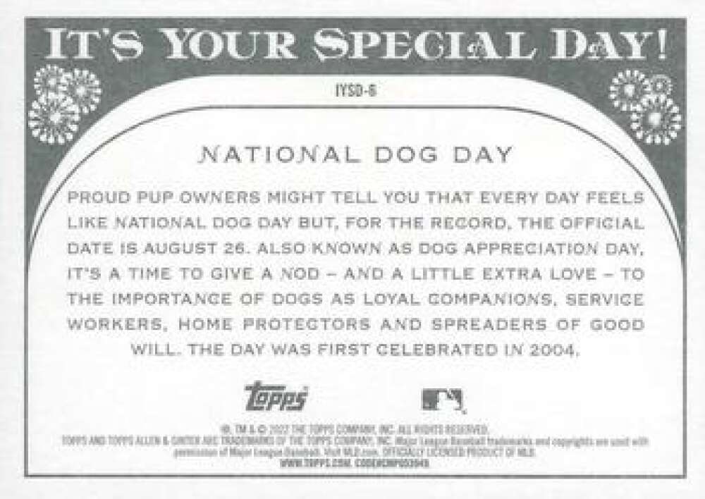 2022 Topps Allen and Ginter Baseaball Special Day #IYSD-6 Dog Day   V97183 Image 2
