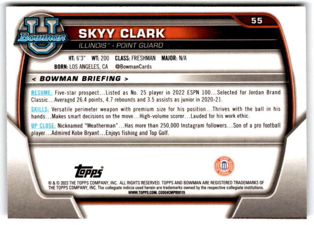 2022-23 Bowman University Chrome Basketball #55 Skyy Clark  Bowman    V97358 Image 2