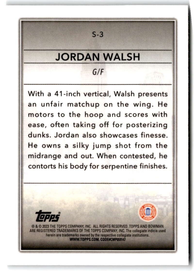 2022-23 Bowman University Chrome Basketball Skyscraping S3 Jordan Walsh   V97407 Image 2