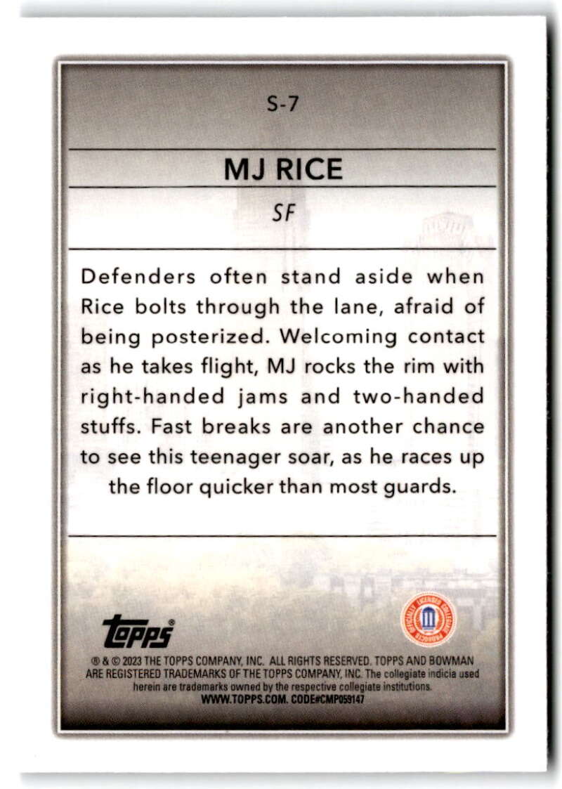 2022-23 Bowman University Chrome Basketball Skyscraping  #S-7 MJ Rice  V97409 Image 2