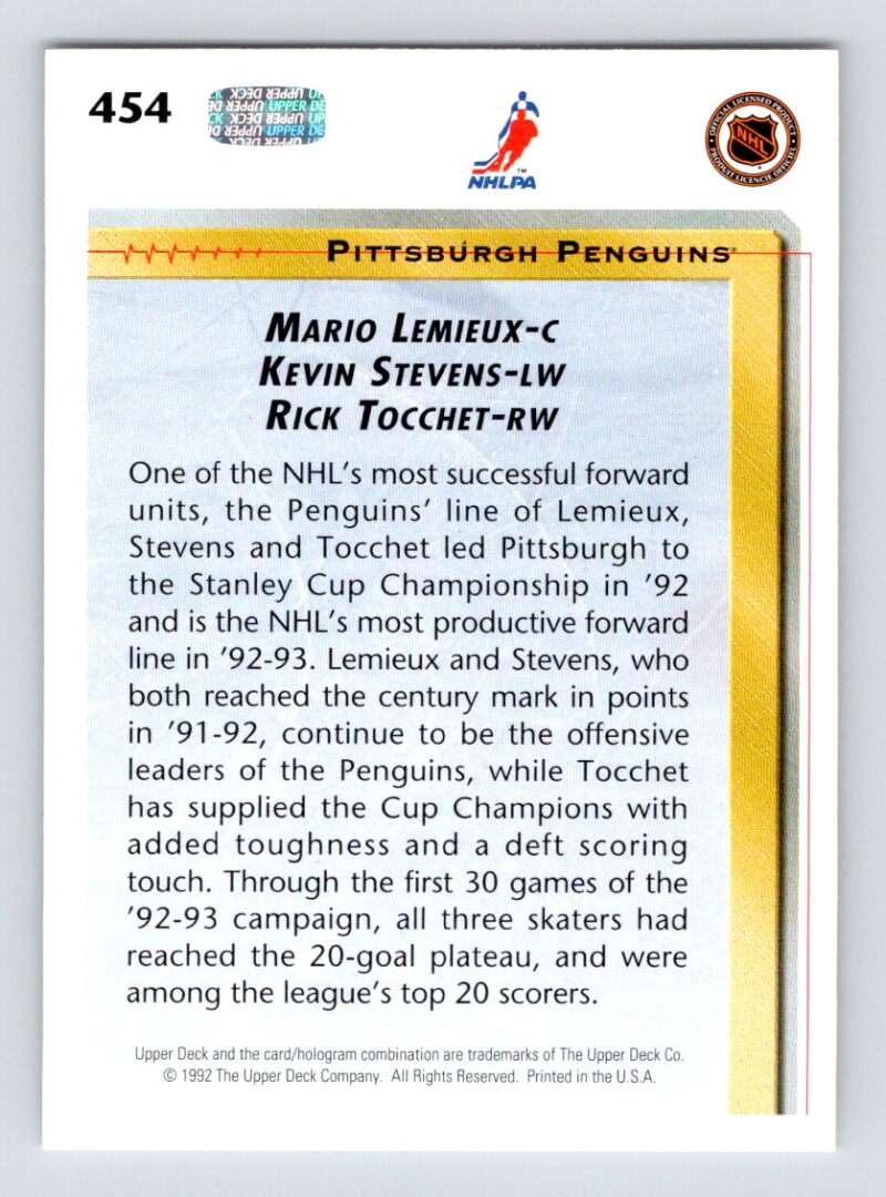 1992-93 Upper Deck Hockey  #454 Stevens/Tocchet/Lemieux LL   Image 2