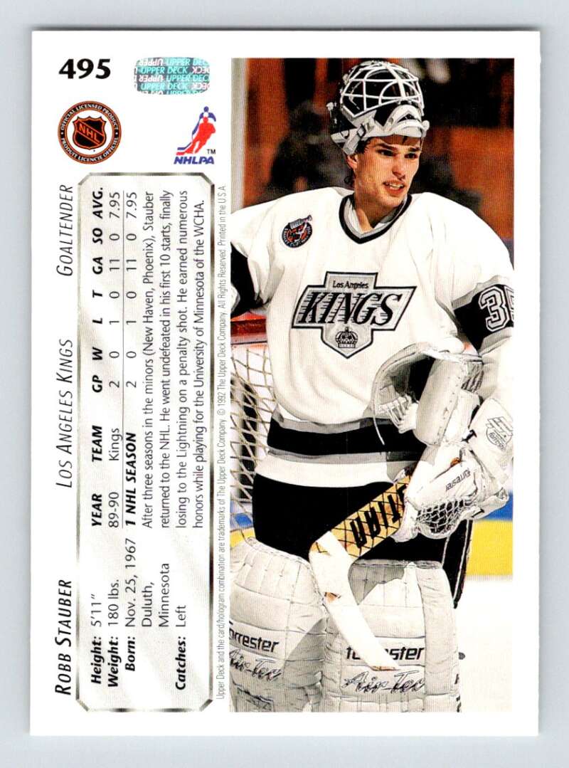 1992-93 Upper Deck Hockey  #495 Robb Stauber  Los Angeles Kings  Image 2