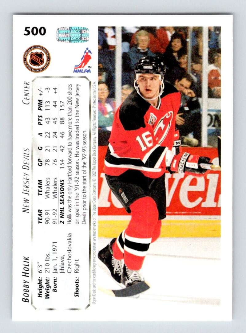 1992-93 Upper Deck Hockey  #500 Bobby Holik  New Jersey Devils  Image 2