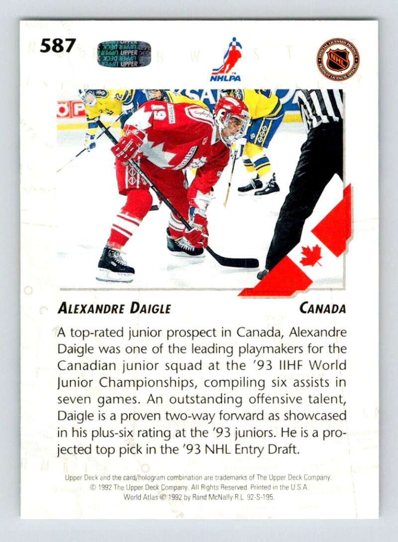 1992-93 Upper Deck Hockey  #587 Alexandre Daigle  RC Rookie  Image 2